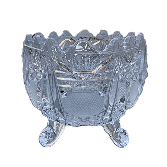 Anna Hutte Bleikristall Lead Crystal Floral Scalloped Footed Oval Bowl Vintage - Picture 2 of 7